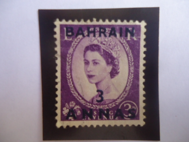 Queen Elizabeth II - Sobrestampado: Bahrain de 3 Anna- Reino de Barein (Asia)