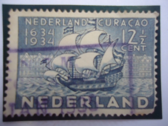 Paises Bajos -Nederland Curacao-1634-1934 - Gobierno de los Paises Bajos-Barco de la Colonización.