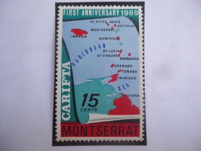 Isla Monterrat- Primer Aniversario de CARIFTA 1969 (Asociación de Libre Comercio del Caribe)