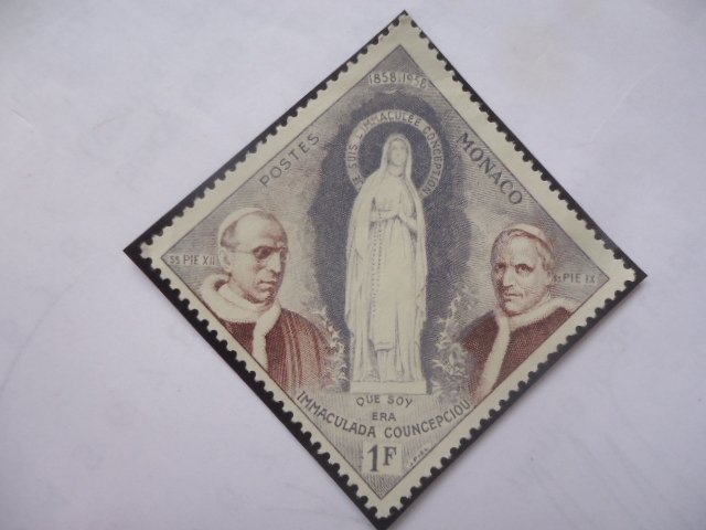 Inmaculada Concepción-Papas: S.S Pio XII y IX - 100 Aniv. de la aparición de la Virgen en Lourdes.-
