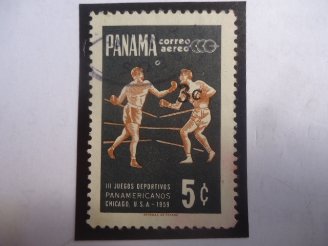 Boxeo - III Juegos Deportivos Panamericanos -Chicago, USA 1959 - Sello con Sobretasa de 3 sobre 5 ce