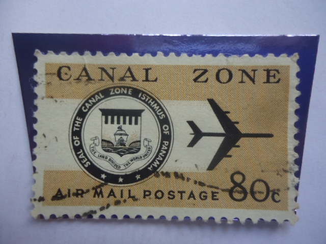 Sello del Ismo de la Zona del Canal de Panamá - Serie: Correo Aéreo. Sello de 80 Cents. de USA.