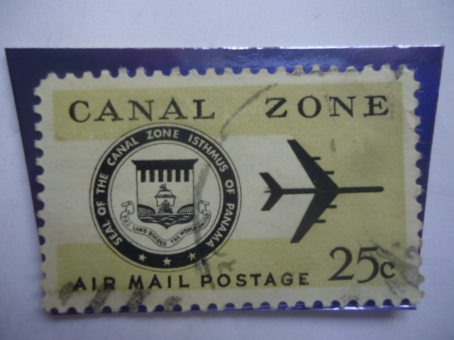 Sello del Ismo de la Zona del Canal de Panamá - Serie: Correo Aéreo. Sello de 25 Cents. de USA.