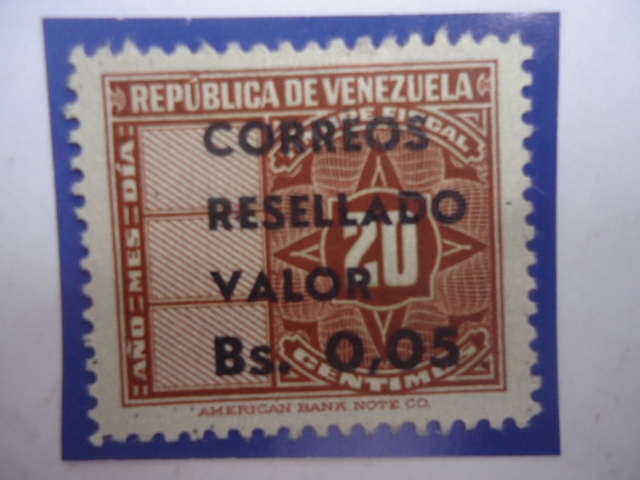 Timbre Fiscal-Sellos de Ingresos Sobrecargados - Correo Resellado Valor Valor Bs 0,05 sobre Bs 20