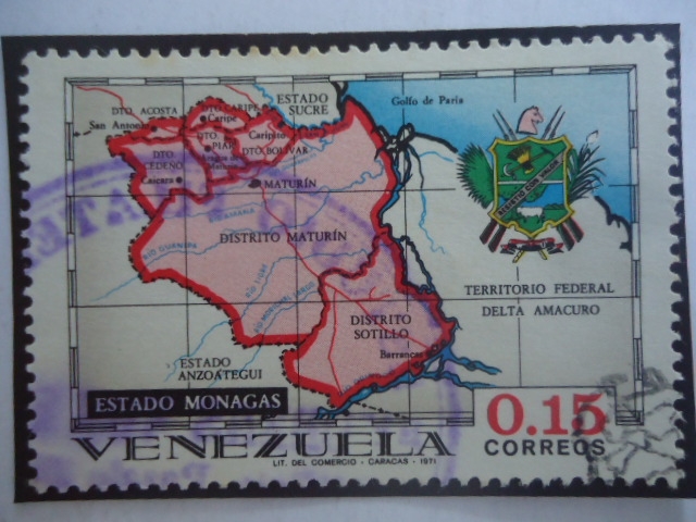 Estado Monagas - Serie: Estados de Venezuela , Mapas y Escudos de Armas.