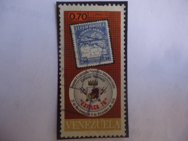 Exfilca 70-Segunda Exposición Filatélica Interamericana 1970-Sello año 1930 dentro otro sello,1970.