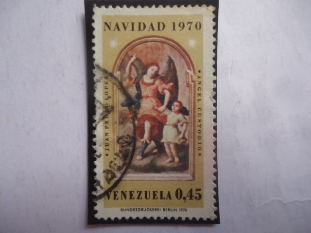 Navidad 19770 - Ángel Custodio - Oleo del Venezolano, Juan Pedro López (1724-1787)-Escultor y Dorado