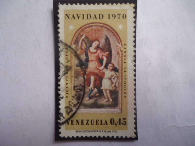 Navidad 19770 - Ángel Custodio - Oleo del Venezolano, Juan Pedro López (1724-1787)-Escultor y Dorado