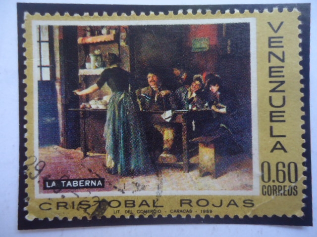 La Taberna - Oleo del Pintor Venezolano Cristobal Rojas Poleo (1857-1890) .