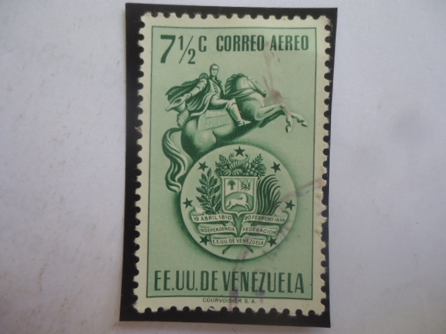 EE.UU de Venezuela - Venezuela 7,1/2 cént. - Escudo de Arma y Escultura de Bolívar.