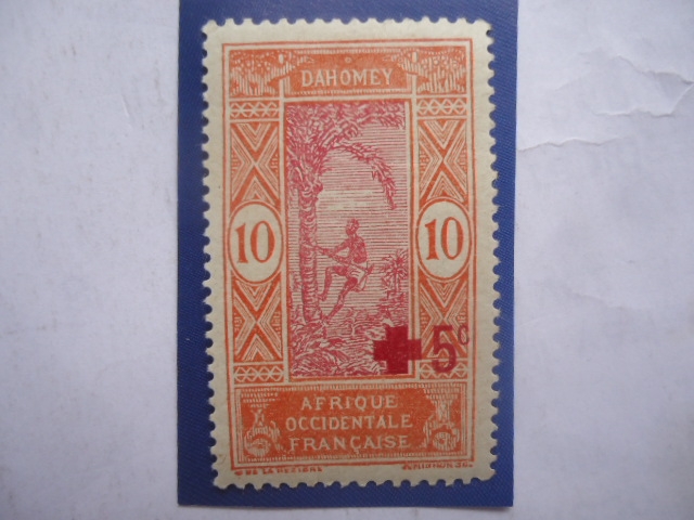 Afrique Occidentale francaise - Resellado con Haute-Volta- sello de 1 céntimo francés.