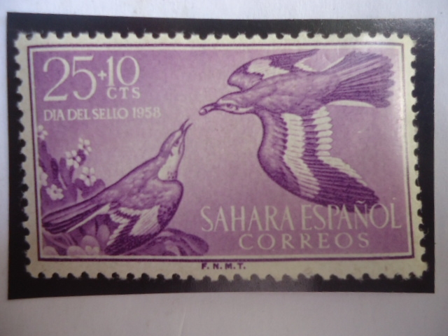 Ed:ES-SH 154 - Sahara Español - Greater Hoopoe-Lark (Alaemon alaudipes) - Día del Sello 1958.
