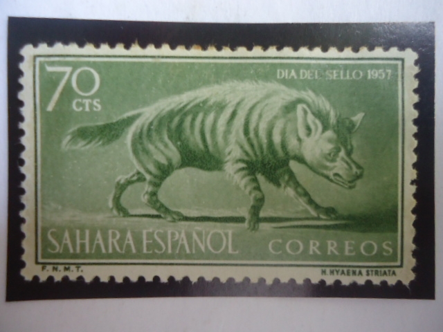 Ed:Es-Sh 145 - Shara Español - Hiena Rayada (Hyaena hyaena) - Día del Sello 1957 - Pro Infancia.