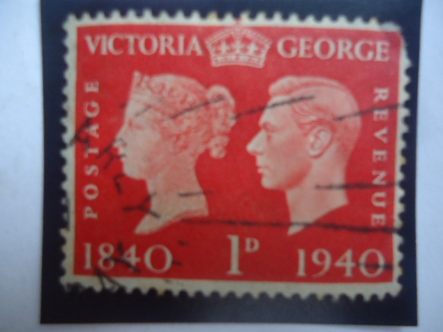 Centenario del Sello Postal (1840-1940) Victoria y king George VI - Postage Revenue - Sello 1 Penequ