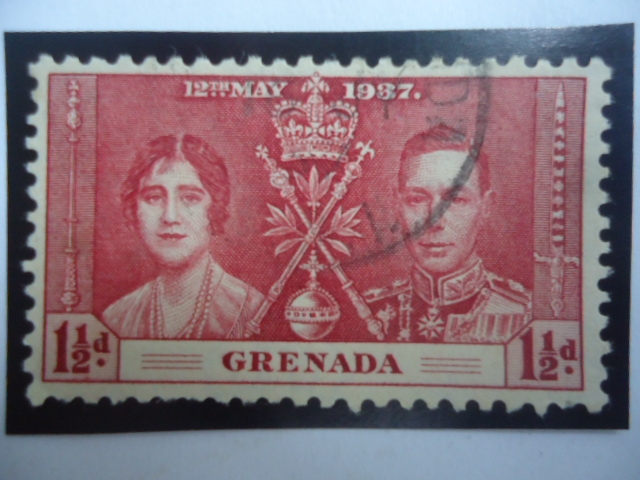 12Th 1937 - King George VI  y Queen  Elizabeth ) - Serie: Coronación . Sello:1,1/2 Penq. Británico-V