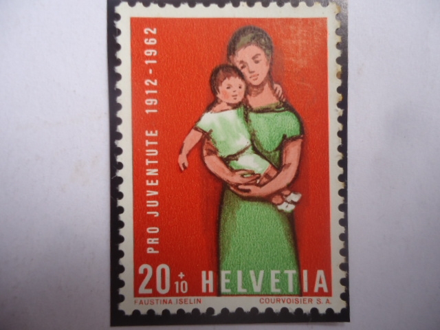 Madre y Niño - Pro Juventud 1912-1962 - 50 Aniversario -Sello de 20+10 Céntimos Suizo.