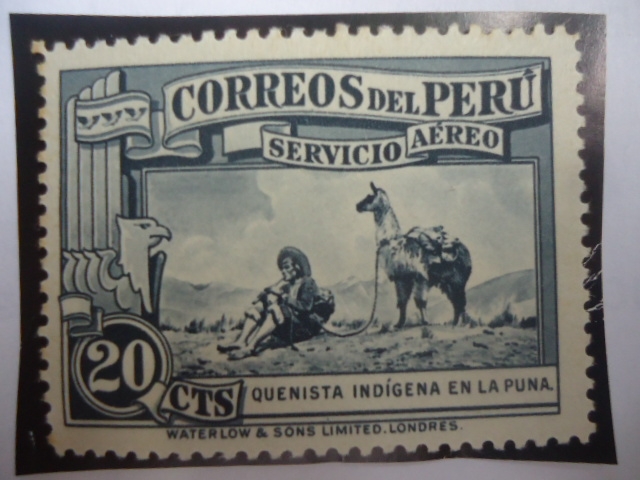 El Flautista y la Yama - Quenista Indígena en la Puna - Serie:Motivos del País-Correo Aéreo 1937
