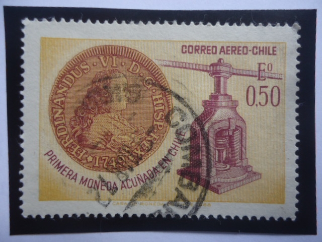 Primera Moneda Acuñada en CHile-(1749 de 4 Escudo)-225 Aniv. (1749-1964)-Rey Fernando VI.-