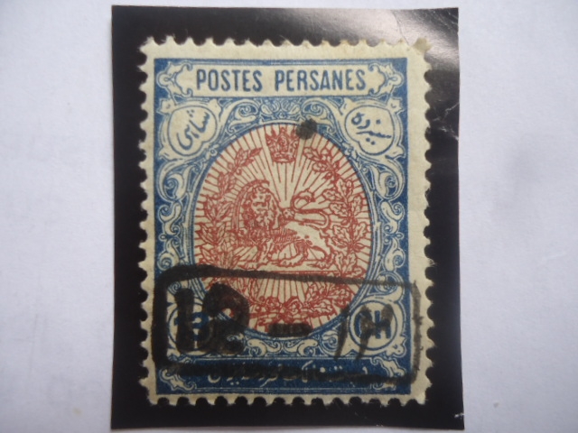 Poste Persanes - León Heráldico - Sobretasa de 12 sobre 13 Chahi Iraní, del año 1911