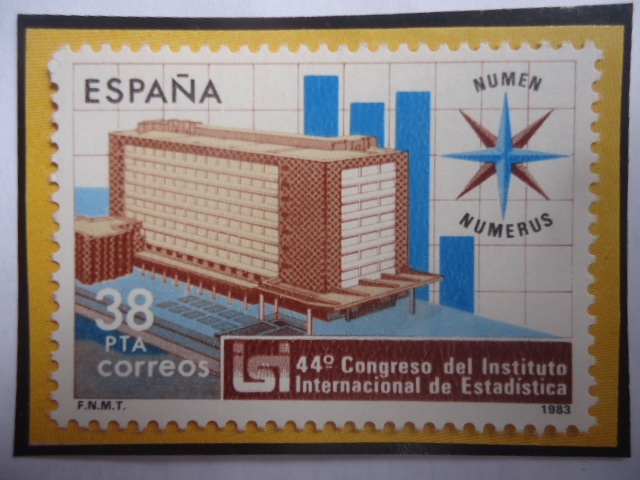 Ed:Es 2718- Instituto Internacional de Estadística- Madrid- 44°Centenario-Edificio-Emblema.