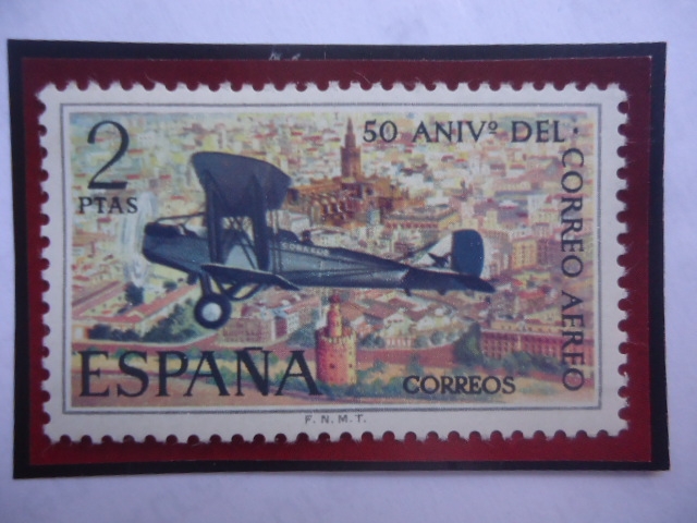 Ed:Es 2059- 50 Aniversario del Correo Aéreo - De Havilland DH-9 sobre Sevilla.