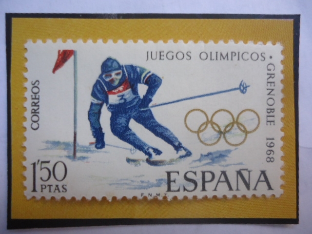 Ed:Es 1851- Juegos Olímpicos en Grenoble 1968-Francia - Esquiador cuesta abajo.