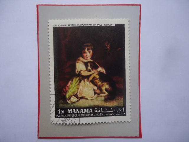 Manama- Sir,Joshua Reynolds-Portrait of Mis Rowles-Señorita Roles con su Perro-Oleo de  Joshua Reynl
