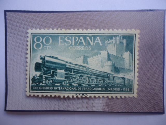 Ed:1234-XVII Congreso Internacional de Ferrocarriles-Madrid-Locomotora 242F-Castillo de la Mota.