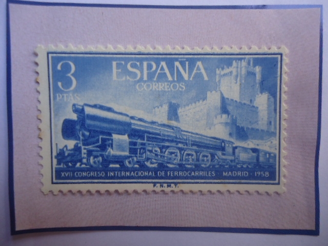Ed:1234-XVII Congreso Internacional de Ferrocarriles-Madrid-Locomotora 242F-Castillo de la Mota.