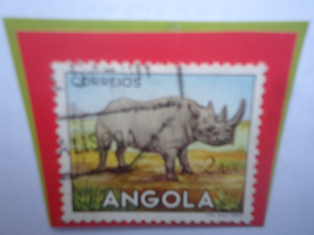 Rinoceronte Preto- Diceros Ricornis- Serie: Fauna Africana- Sello de 2 Angolar Angoleño.