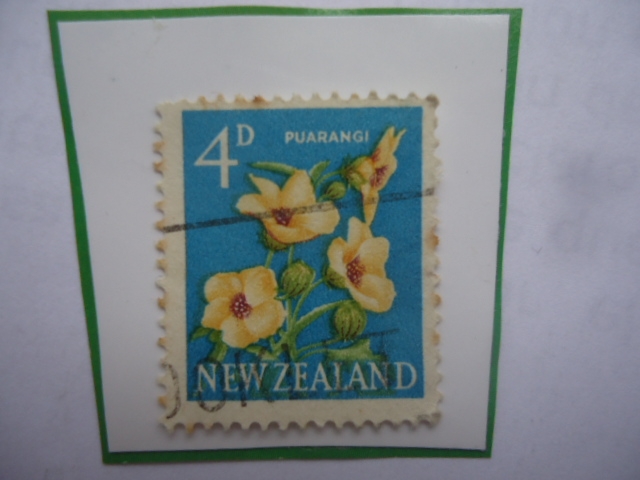 Purangi (Hibiscus trionum) - Malva de Venecia- Sello de 4d-Penique de Nueva Zelanda.