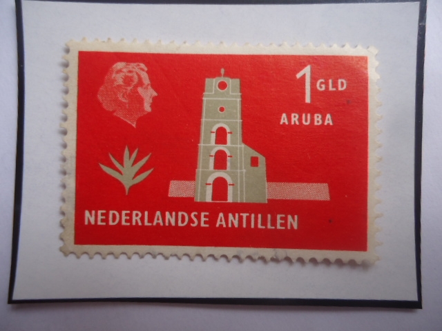 Aruba- Torre Willen III y el Fuerte Zouman-Oranjestad-Aruba - Sello de 1 NAf-Guilder Antillas Holand