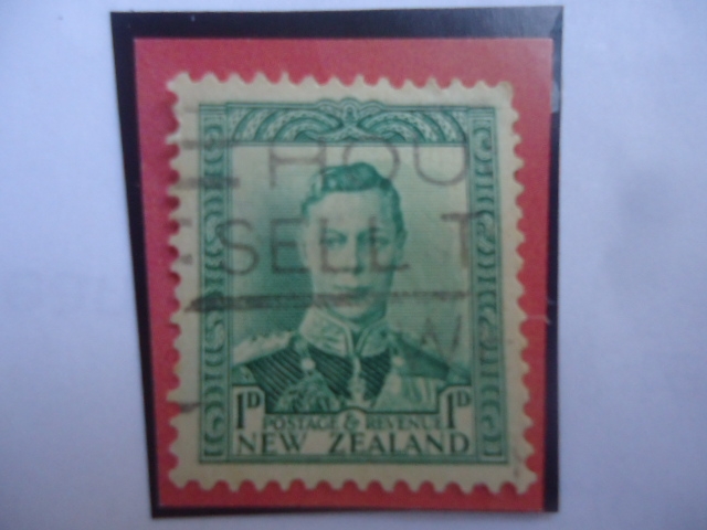 King George VI- Postage y Revenue- Sello de 1d-penique de Nueva Zelanda.- Serie King George VI