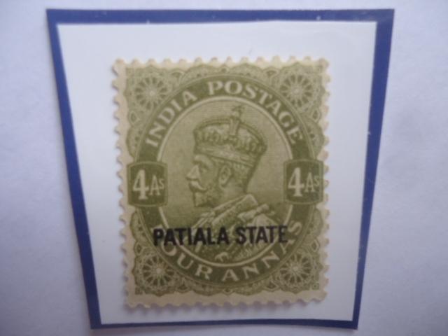 Patiala State- Serie King George V - Sello de 4 Anna Indio, del año 1935