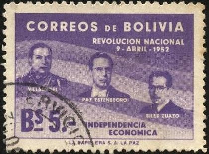 Primer aniversario de la revolución nacional de 1952. VILLAROEL, ESTENSSORO, SILES SUAZO.