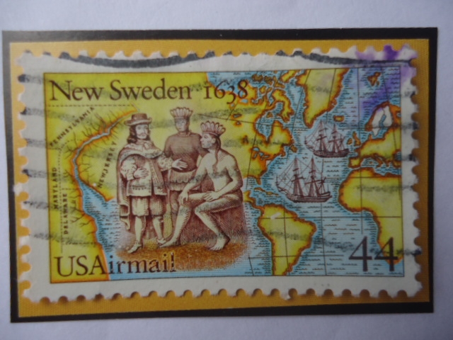 New Sweden, 1638-Nativos con el Alemán Peter Minuit (1580-1638)-Nueva Suecia,1638.