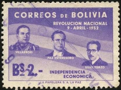 Primer aniversario de la revolución nacional de 1952. VILLAROEL, ESTENSSORO, SILES SUAZO.