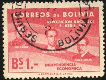 Primer aniversario de la revolución nacional de 1952. VILLAROEL, ESTENSSORO, SILES SUAZO.