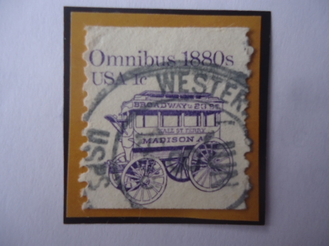Omnibus 1880s - Transporte- Sello de 1 Cents. Año 1983