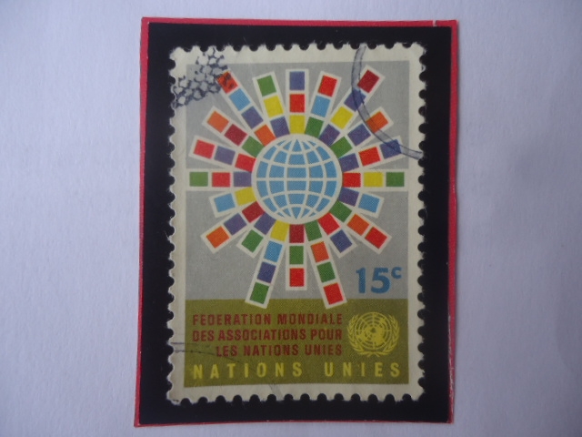 ONU-Ny-Nations Unies-Símbolo del Mundo-Confederación Mundial-Sello de 15 Céntimos, del año 1966.