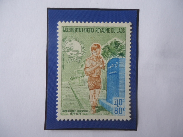 Royaume Du laos-U.P.U.Union Postale Universalle-Centenario (1874-1974)- Sello de 80 kip de lao, año 