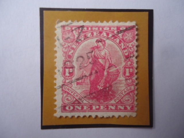 Dominion of New Zealand-Universal Postage- One penny- sello de 1 penique, Nueva Zelanda, del año 190
