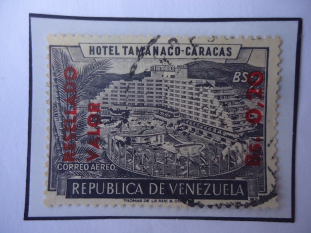 Hotel Tamanaco-Caracas- Sello sobretasa de Bs 0,20 sobre Bs 2, año 1965.