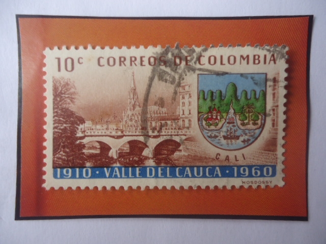 Departamento Valle del Cauca  50° Aniversario (1910-1960)- Puente y Escudo de Armas.
