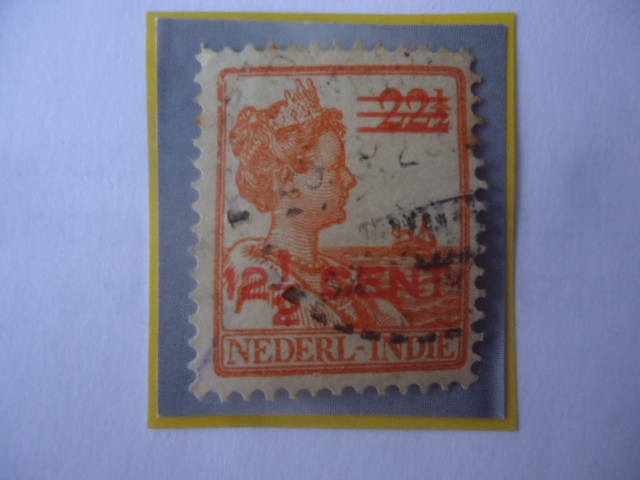 Indias Orientales Neerlandesas-Queen Wilhelmine-Sello sobretasa de 12, 1/2 sobre 22, 1/2 Cénts.India