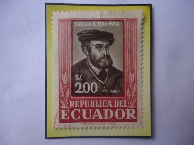 Carlo V - IV Centenario de su Muerte (1558-1958)-Sello de 2,00 Sucre Ecuatoriano.