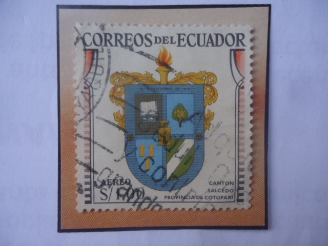 Salcedo - Escudo de Armas Cantón Salcedo  provincia de Cotopaxi - Sello de 1,00 Sucre Ecuatoriano.