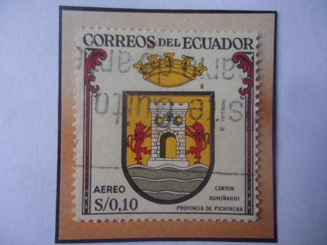 Rumiñahui -Escudo de Armas Cantón Rumiñahui Provincia de Pichincha- Sello de 0,10 Sucre Ecuatoriano