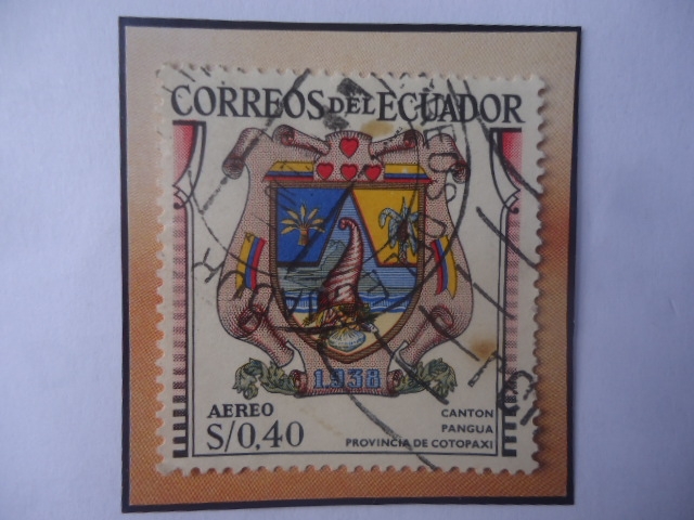 Pongua- Escudo de Armas Cantón Pangua Provincia de Cotopaxi- Sello de 0,40 Sucre Ecuatoriano.