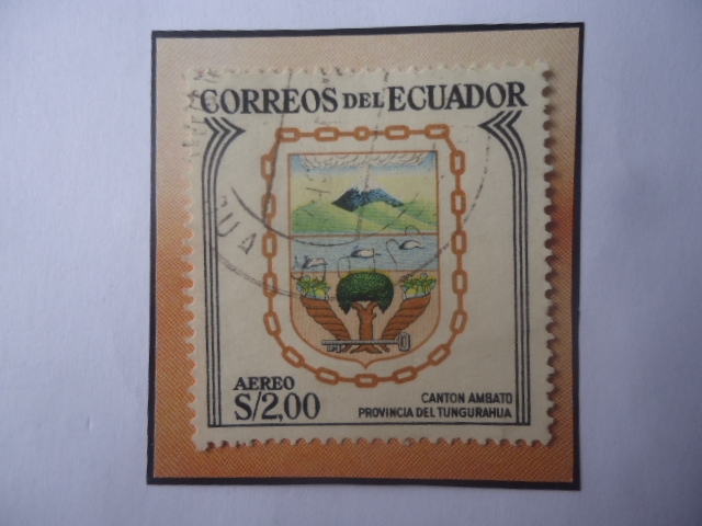 Ambato - Escudo de Armas Cantón Ambato provincia del Tungurahua- Sello de 2,00 Sucre Ecuatoriano.